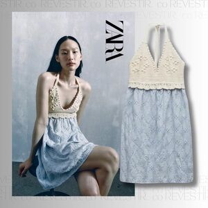 limited edition blue and white Zara halter crochet dress |
size medium